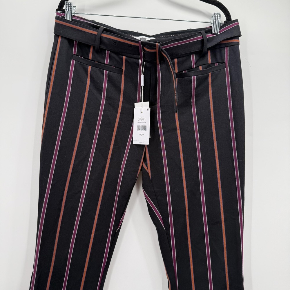 Derek Lam 10 Crosby Pants Womens 8 Navy Blue Striped Belted Twill Tapered Ankle - Picture 2 of 15